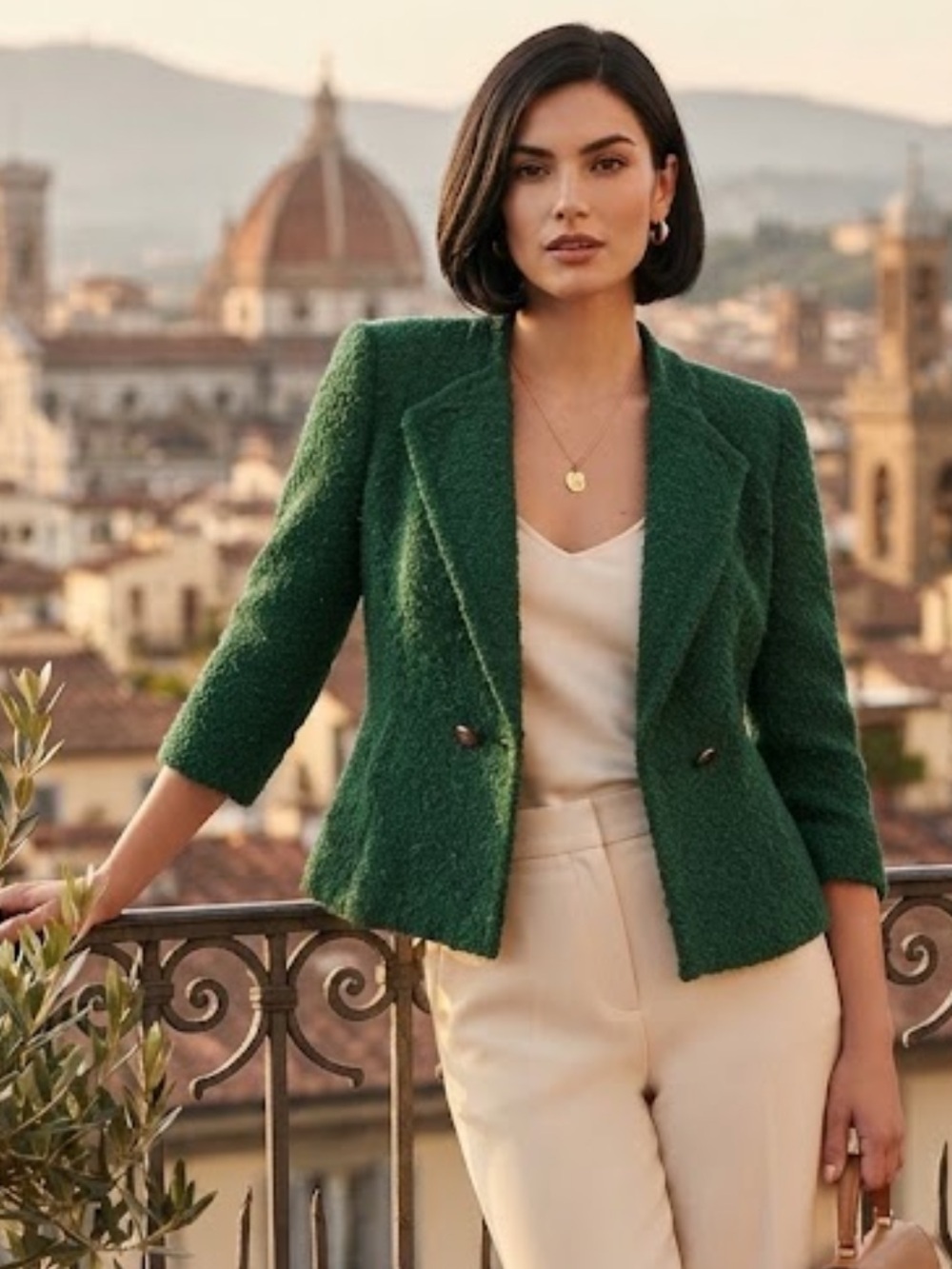 CAbi Emerald Green Boucle Cropped Blazer Size 8